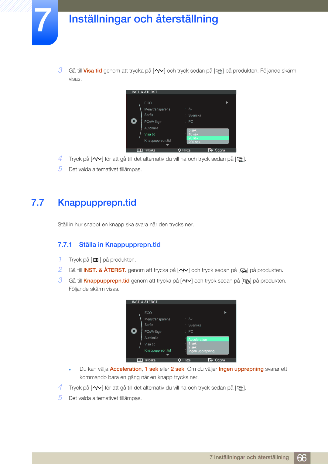 Samsung LS27A950DS/EN, LS27A950DSL/EN manual 1 Ställa in Knappupprepn.tid 