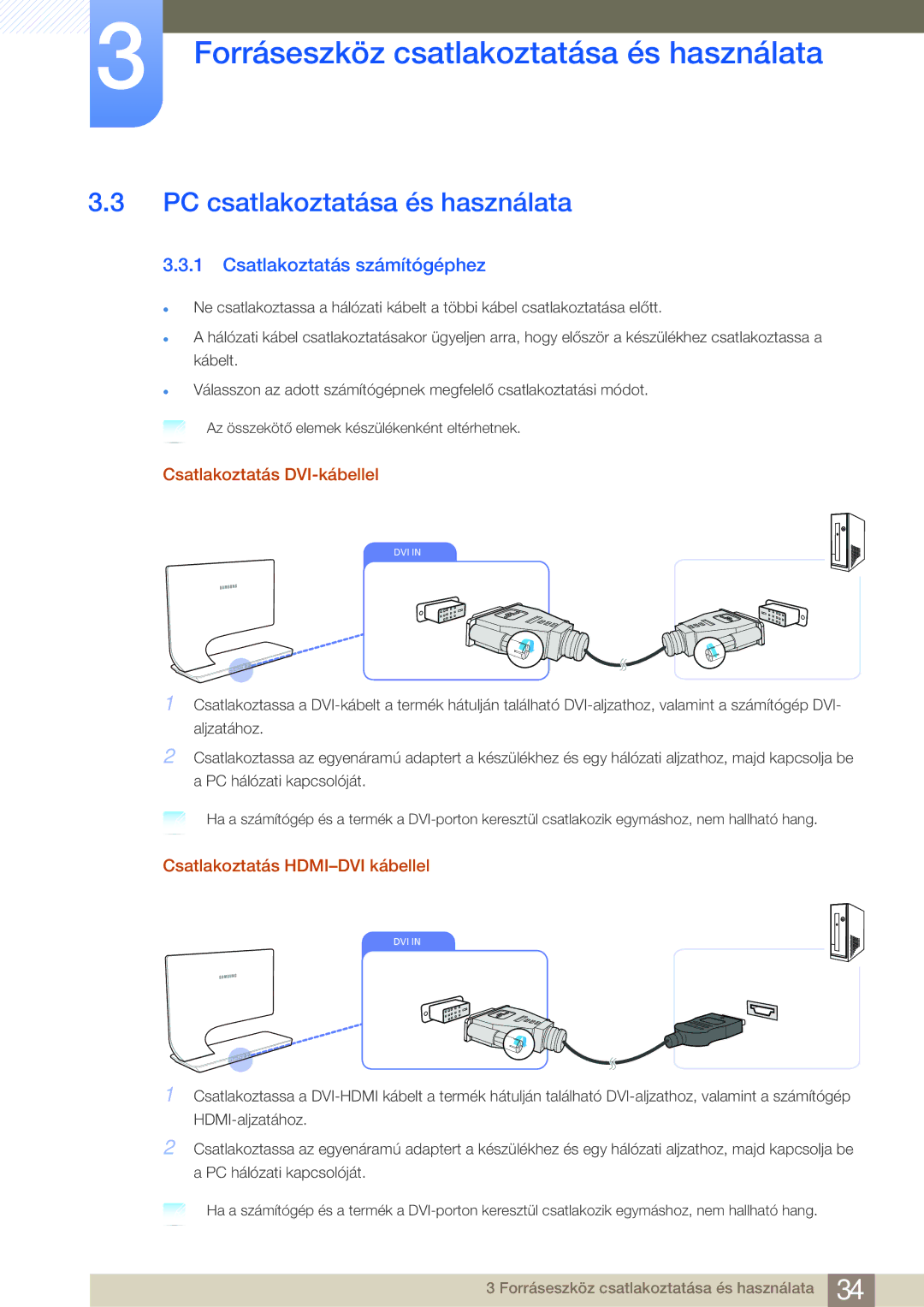 Samsung LS27A950DS/EN manual PC csatlakoztatása és használata, Csatlakoztatás számítógéphez, Csatlakoztatás DVI-kábellel 