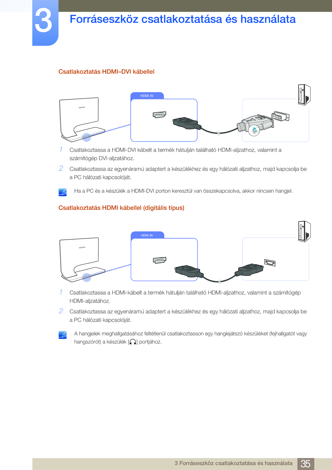 Samsung LS27A950DSL/EN, LS27A950DS/EN manual Csatlakoztatás Hdmi kábellel digitális típus 