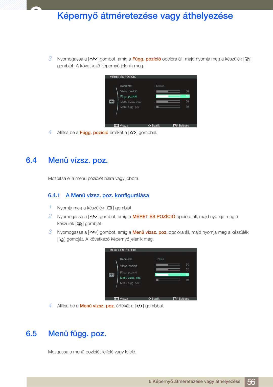 Samsung LS27A950DS/EN, LS27A950DSL/EN manual Menü függ. poz, Menü vízsz. poz. konfigurálása 