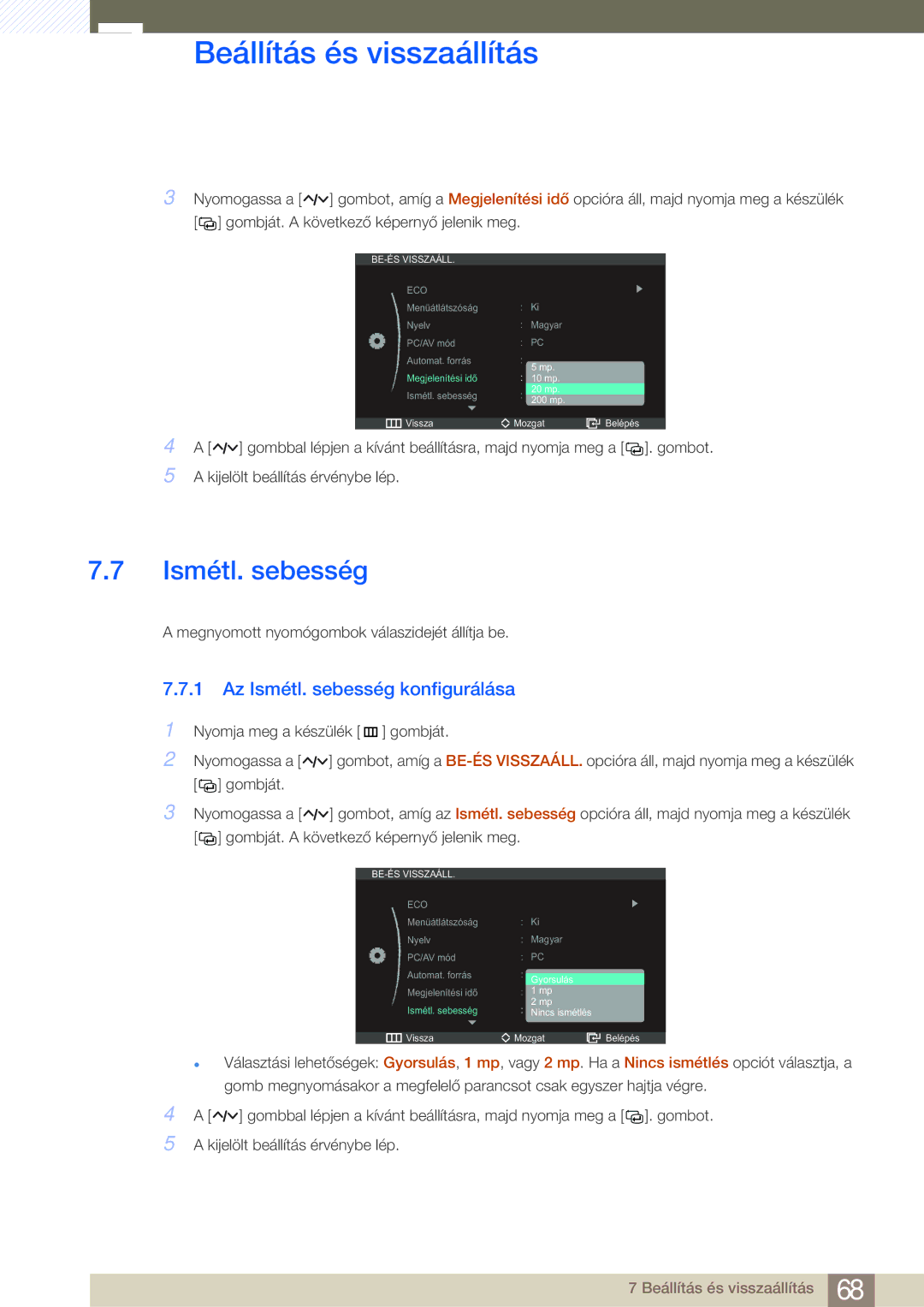 Samsung LS27A950DS/EN, LS27A950DSL/EN manual Az Ismétl. sebesség konfigurálása 