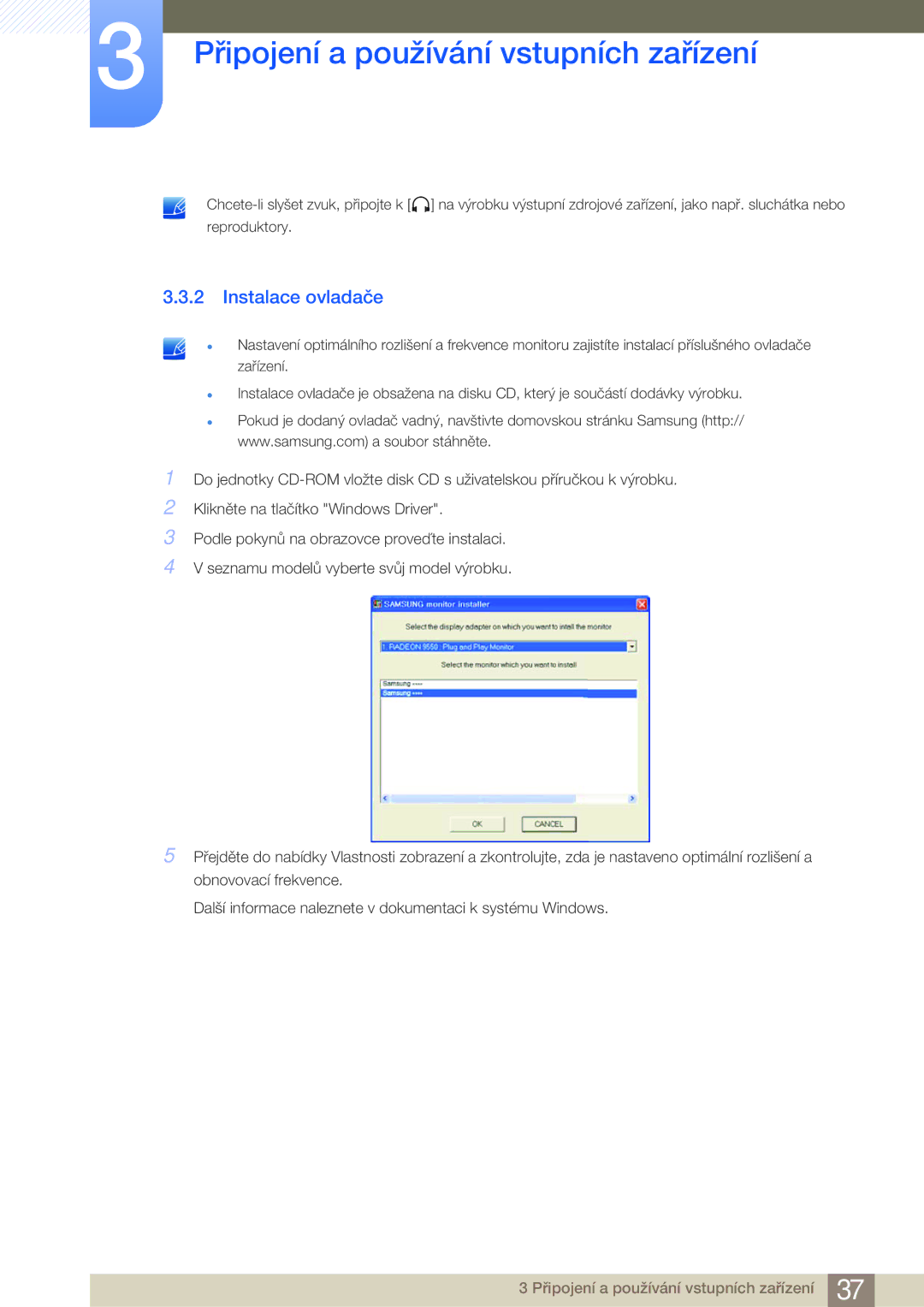 Samsung LS27A950DS/EN, LS27A950DS/ZA, LS27A950DSL/EN manual Instalace ovladače 