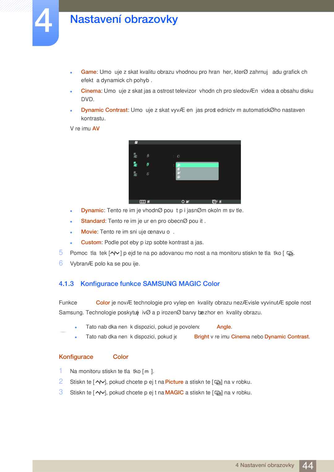 Samsung LS27A950DSL/EN, LS27A950DS/ZA, LS27A950DS/EN manual Konfigurace funkce Samsung Magic Color, Konfigurace Color 