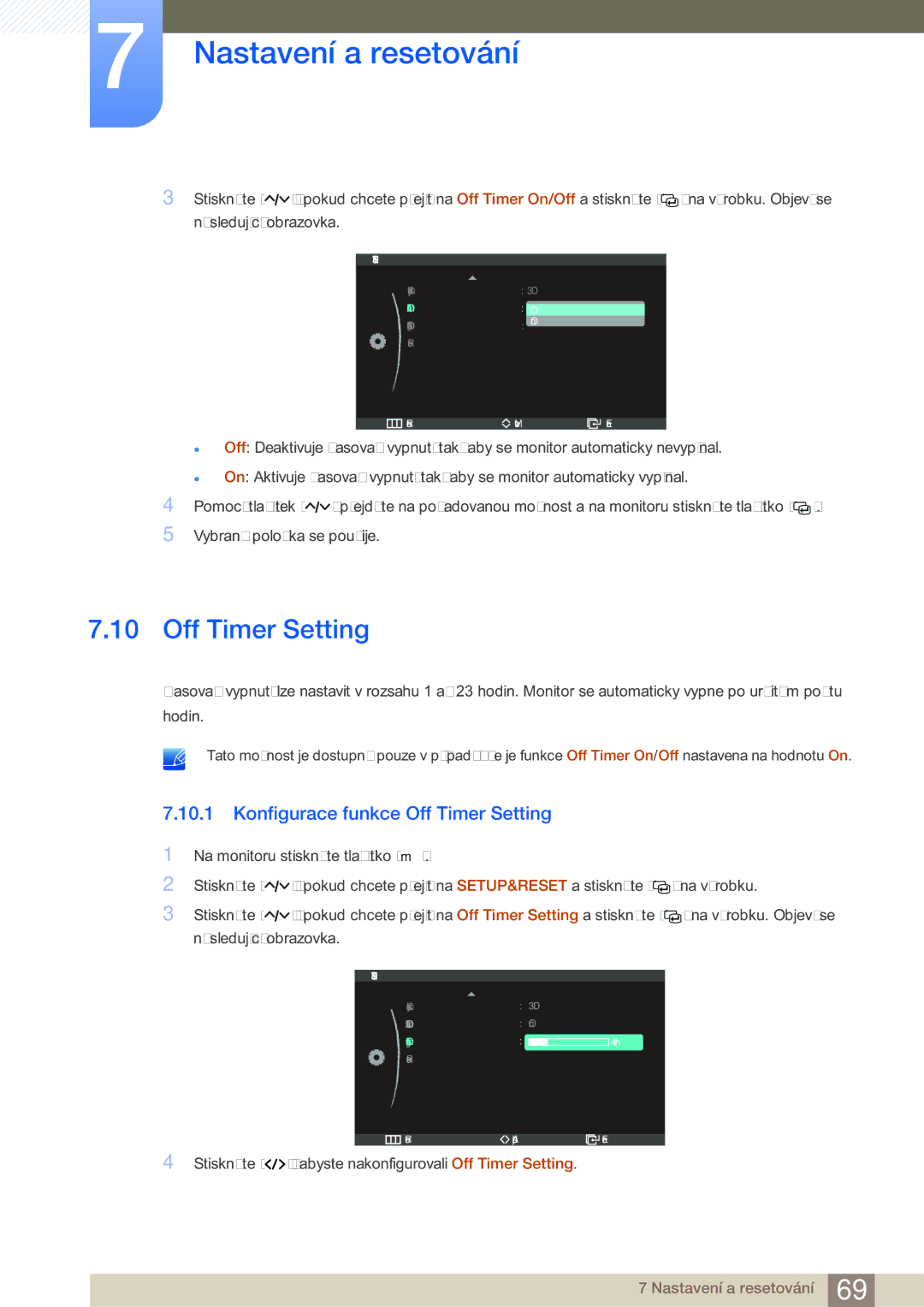 Samsung LS27A950DS/ZA, LS27A950DS/EN, LS27A950DSL/EN manual Konfigurace funkce Off Timer Setting 