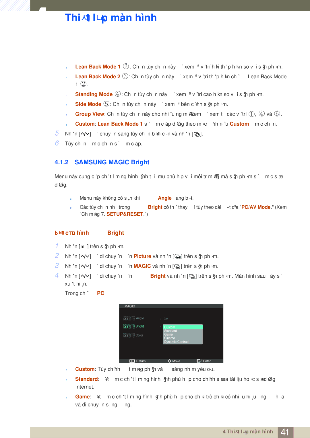 Samsung LS27A950DS/XV, LS27A950DS/ZA manual Samsung Magic Bright, Đặt cấu hình Bright 