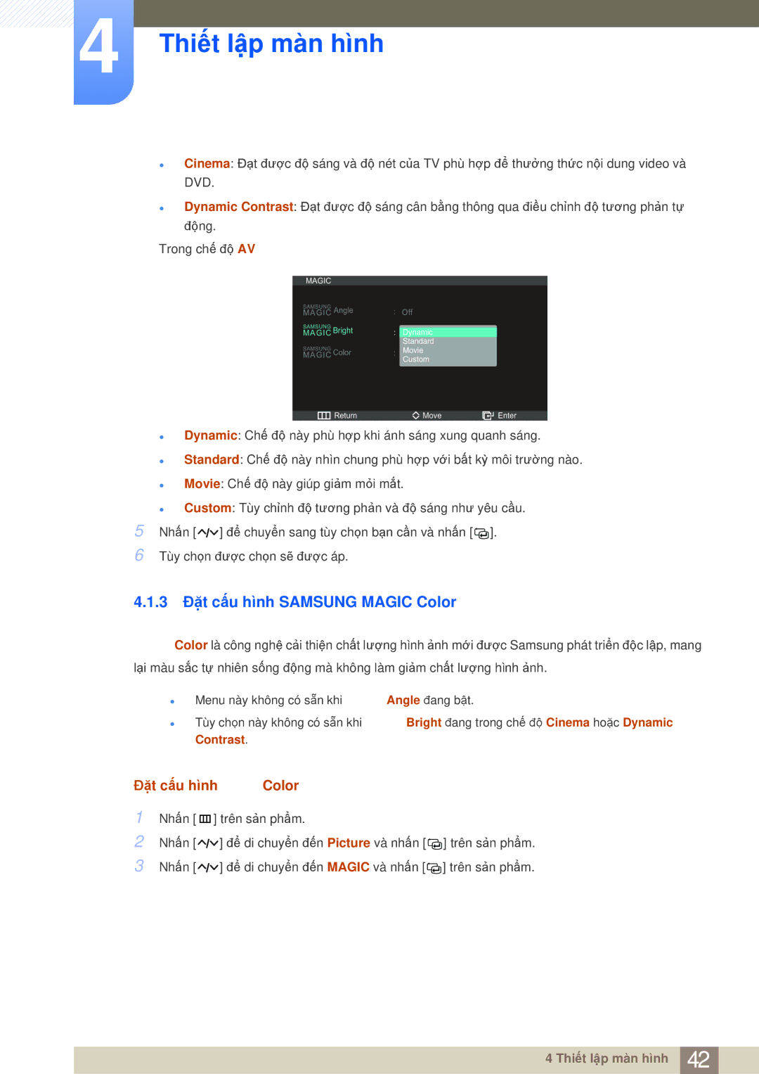 Samsung LS27A950DS/ZA, LS27A950DS/XV manual 3 Đặt cấu hình Samsung Magic Color, Đặt cấu hình Color 