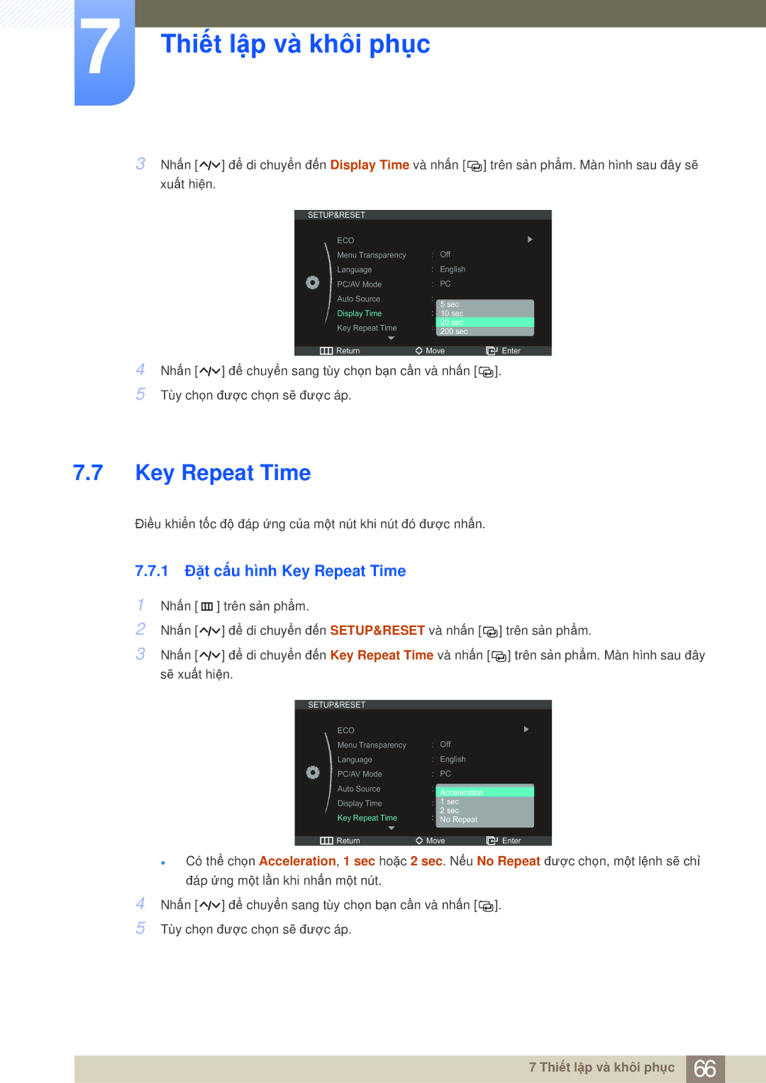 Samsung LS27A950DS/ZA, LS27A950DS/XV manual 1 Đặt cấu hình Key Repeat Time 