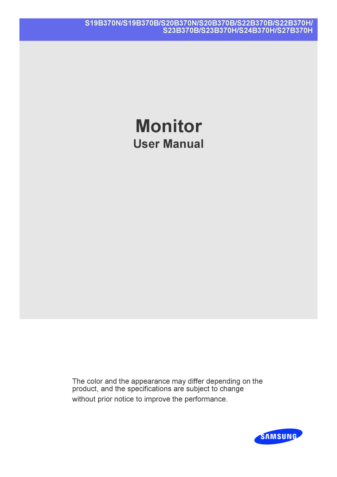 Samsung LS24B370HS/EN, LS27B370HS/EN, LS22B370BS/EN, LS23B370BS/EN, LS22B370HS/SM, LS23B370HSJ/ZN, LS24B370HS/ZR manual Monitor 