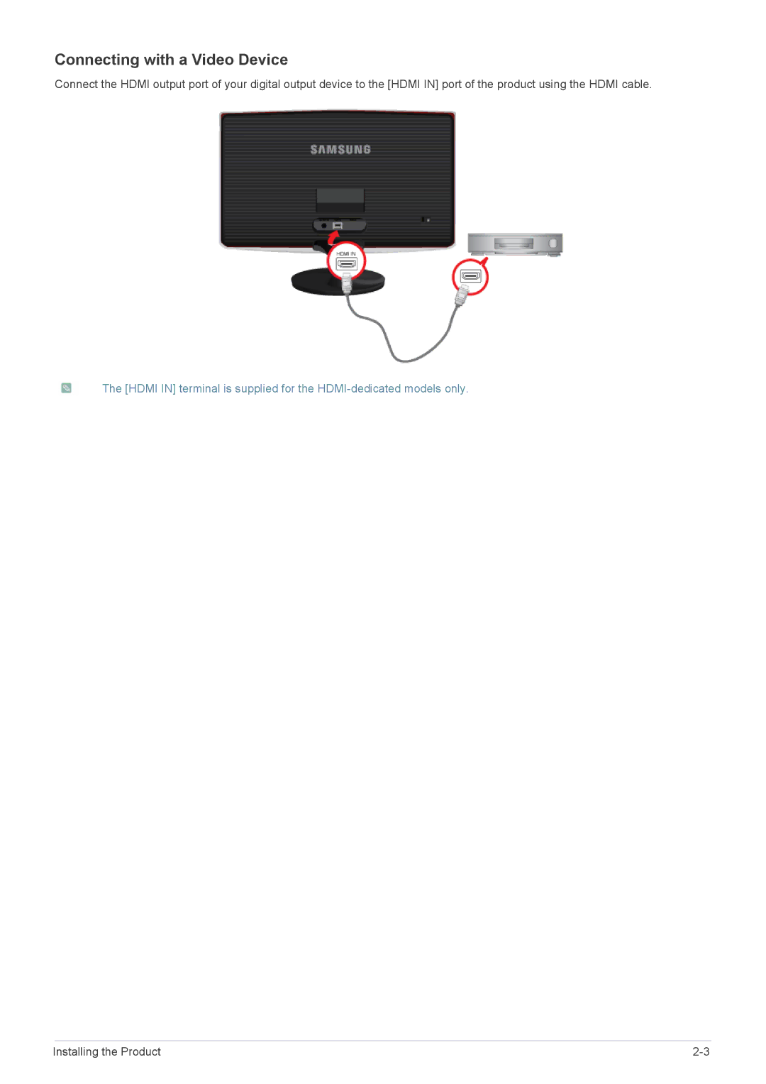 Samsung LS22B370BS/CI, LS27B370HS/EN, LS24B370HS/EN, LS22B370BS/EN, LS23B370BS/EN manual Connecting with a Video Device 