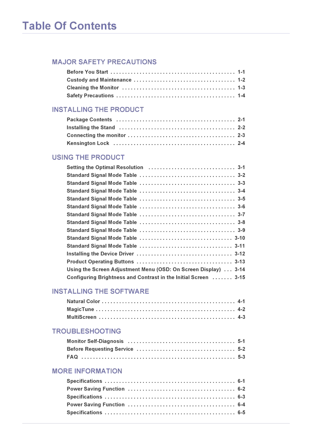 Samsung LS22B370BS/EN, LS27B370HS/EN, LS24B370HS/EN, LS23B370BS/EN, LS22B370HS/SM, LS23B370HSJ/ZN manual Table Of Contents 