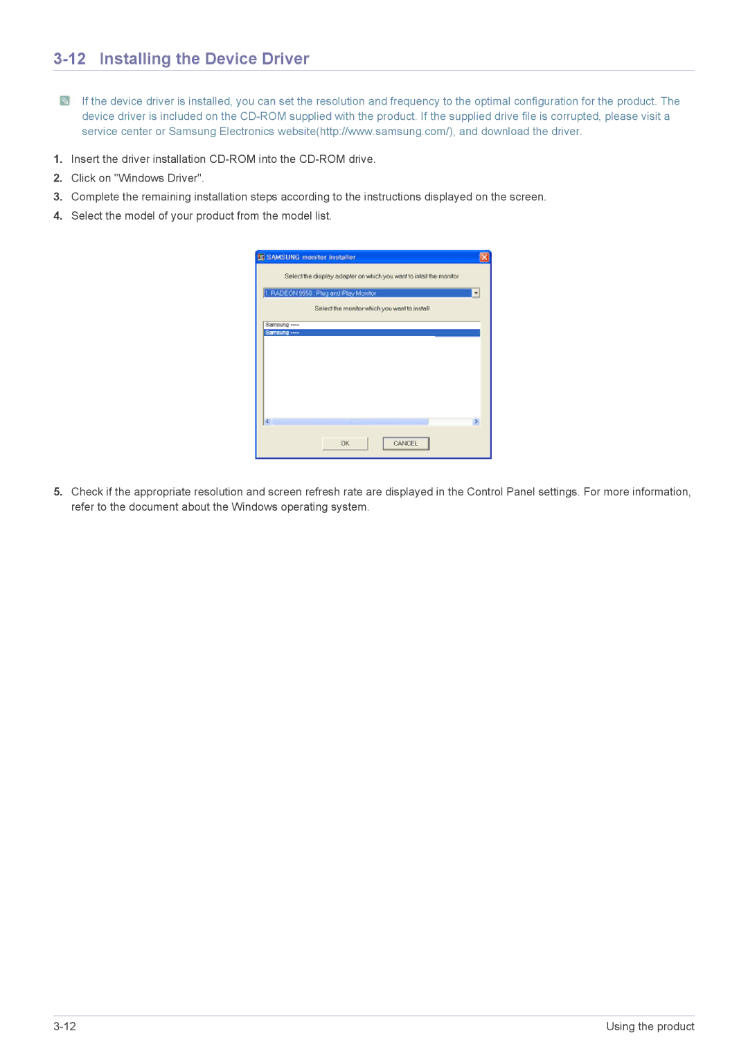 Samsung LS20B370NS/SM, LS27B370HS/EN, LS24B370HS/EN, LS22B370BS/EN, LS23B370BS/EN, LS22B370HS/SM Installing the Device Driver 