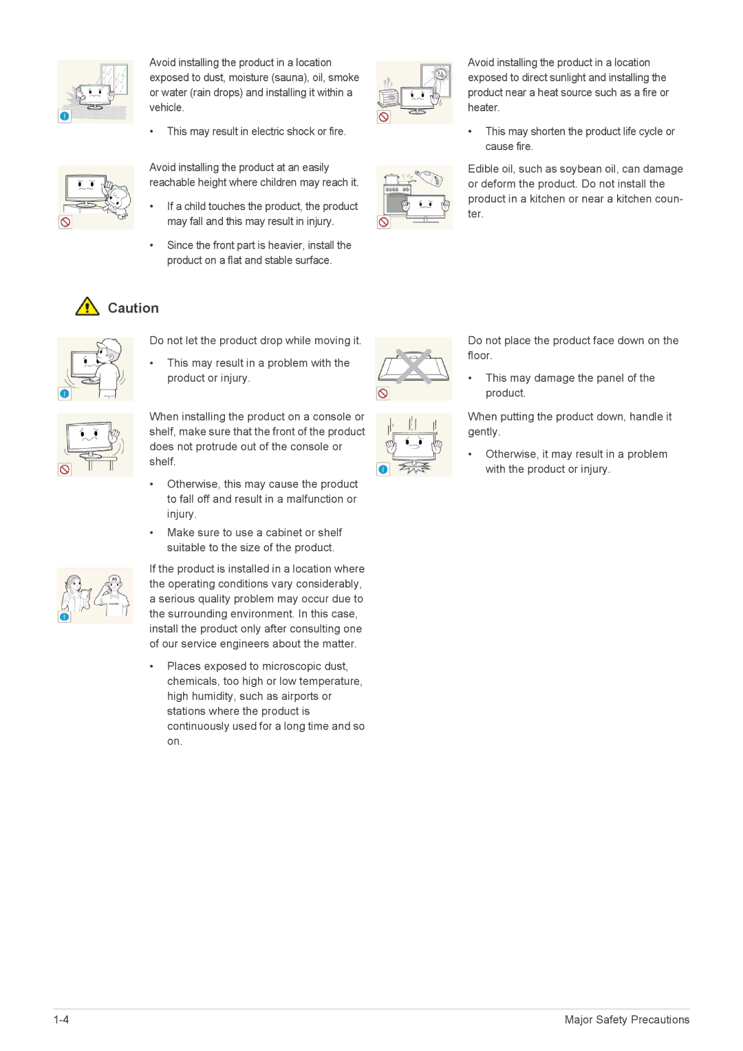 Samsung LS23B370HS/NG, LS27B370HS/EN, LS24B370HS/EN, LS22B370BS/EN, LS23B370BS/EN, LS22B370HS/SM manual Major Safety Precautions 