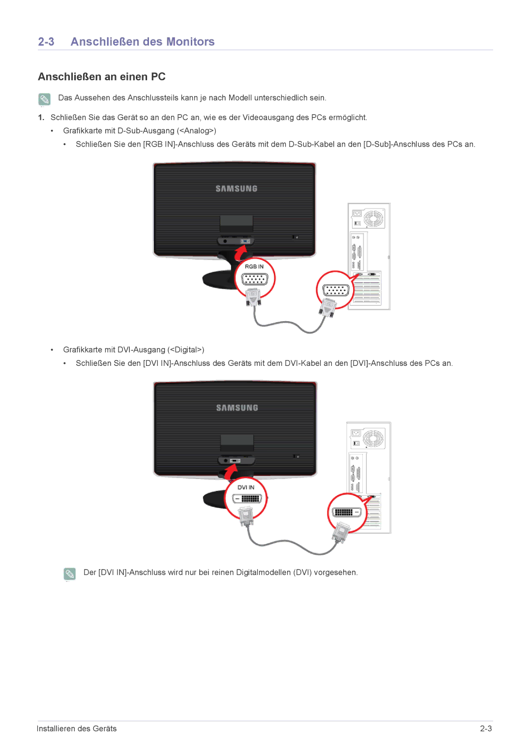 Samsung LS24B370HS/EN, LS27B370HS/EN, LS22B370BS/EN manual Anschließen des Monitors, Anschließen an einen PC 