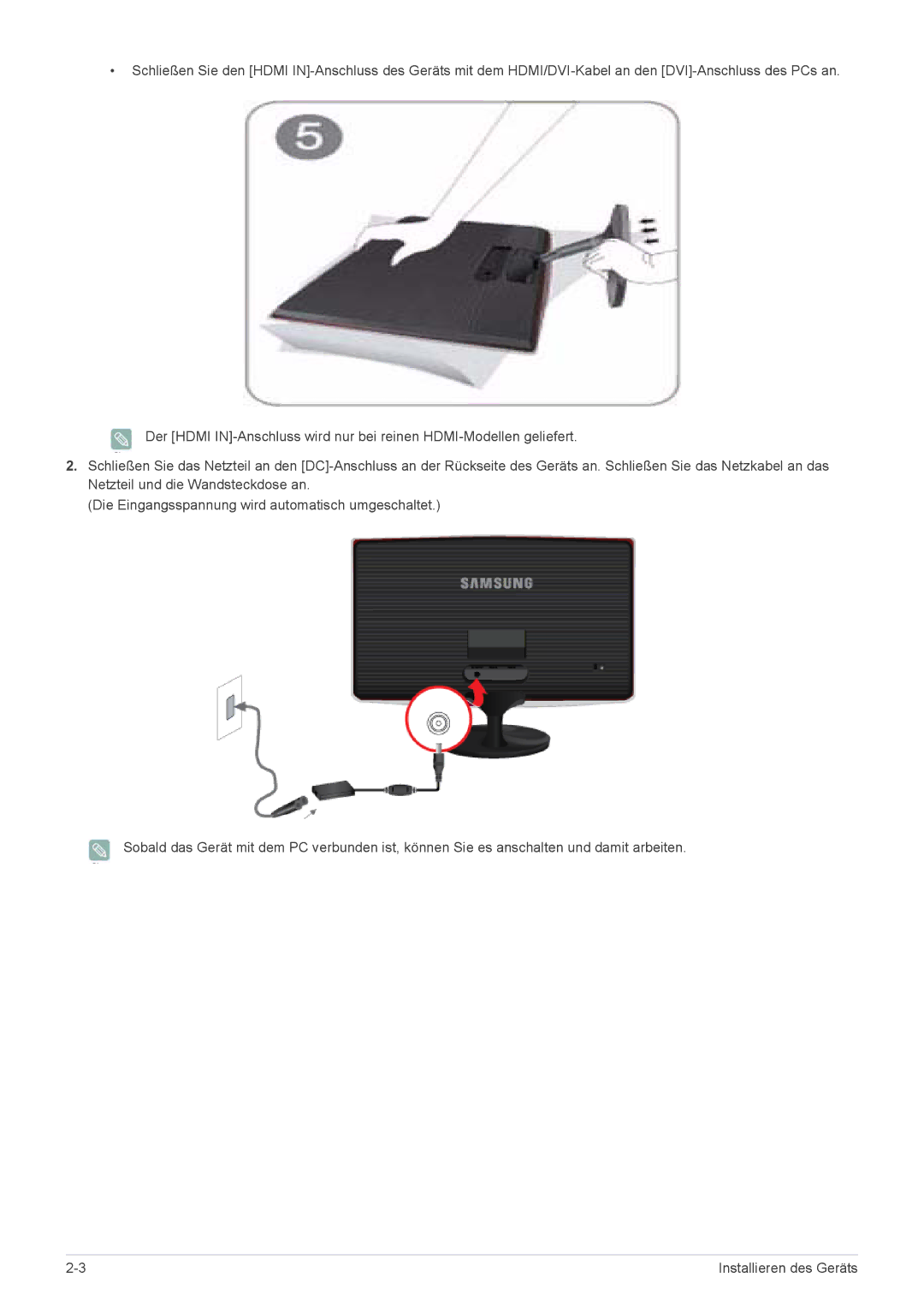 Samsung LS22B370BS/EN, LS27B370HS/EN, LS24B370HS/EN manual Installieren des Geräts 