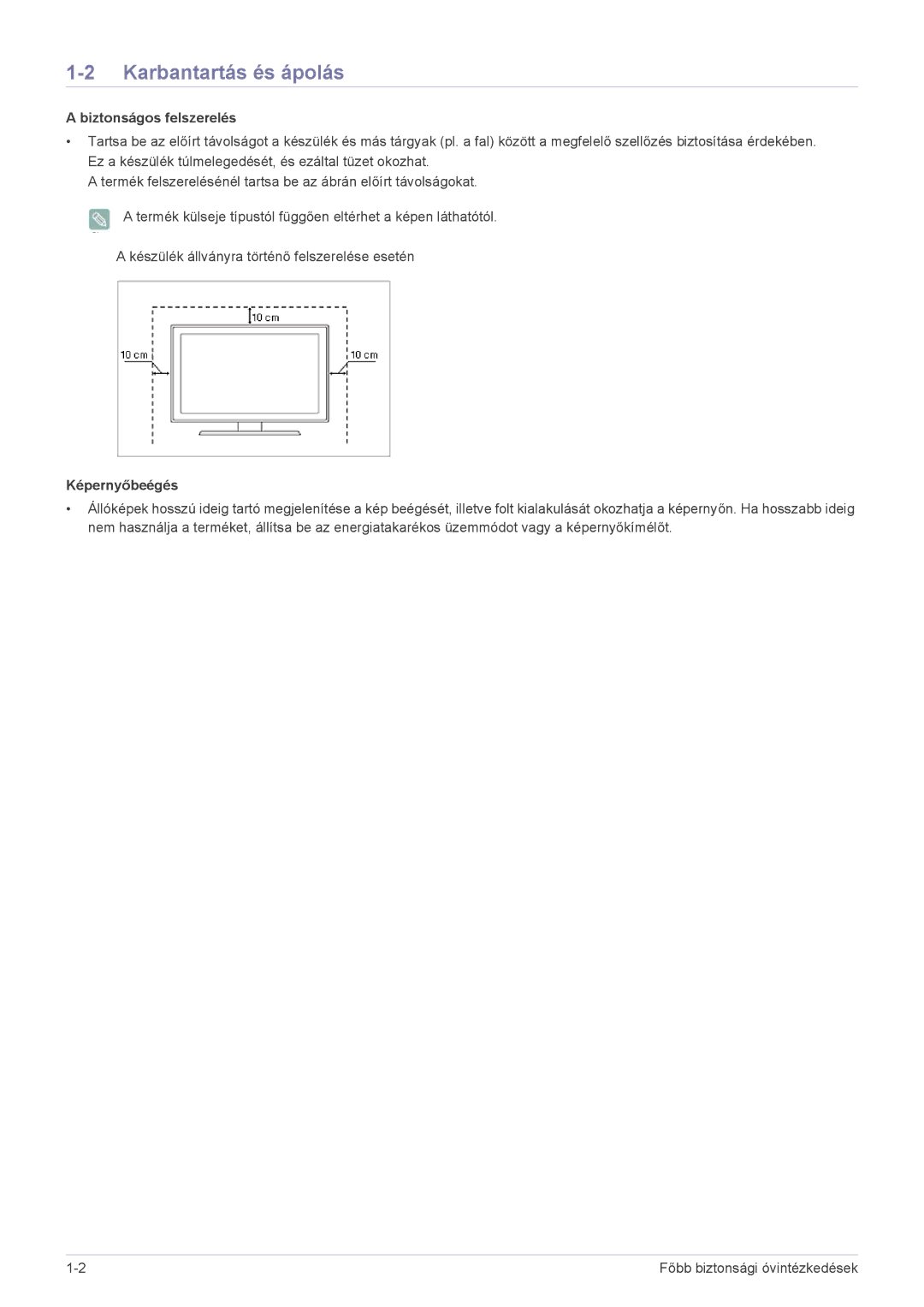 Samsung LS22B370BS/EN, LS27B370HS/EN, LS24B370HS/EN manual Karbantartás és ápolás, Biztonságos felszerelés 