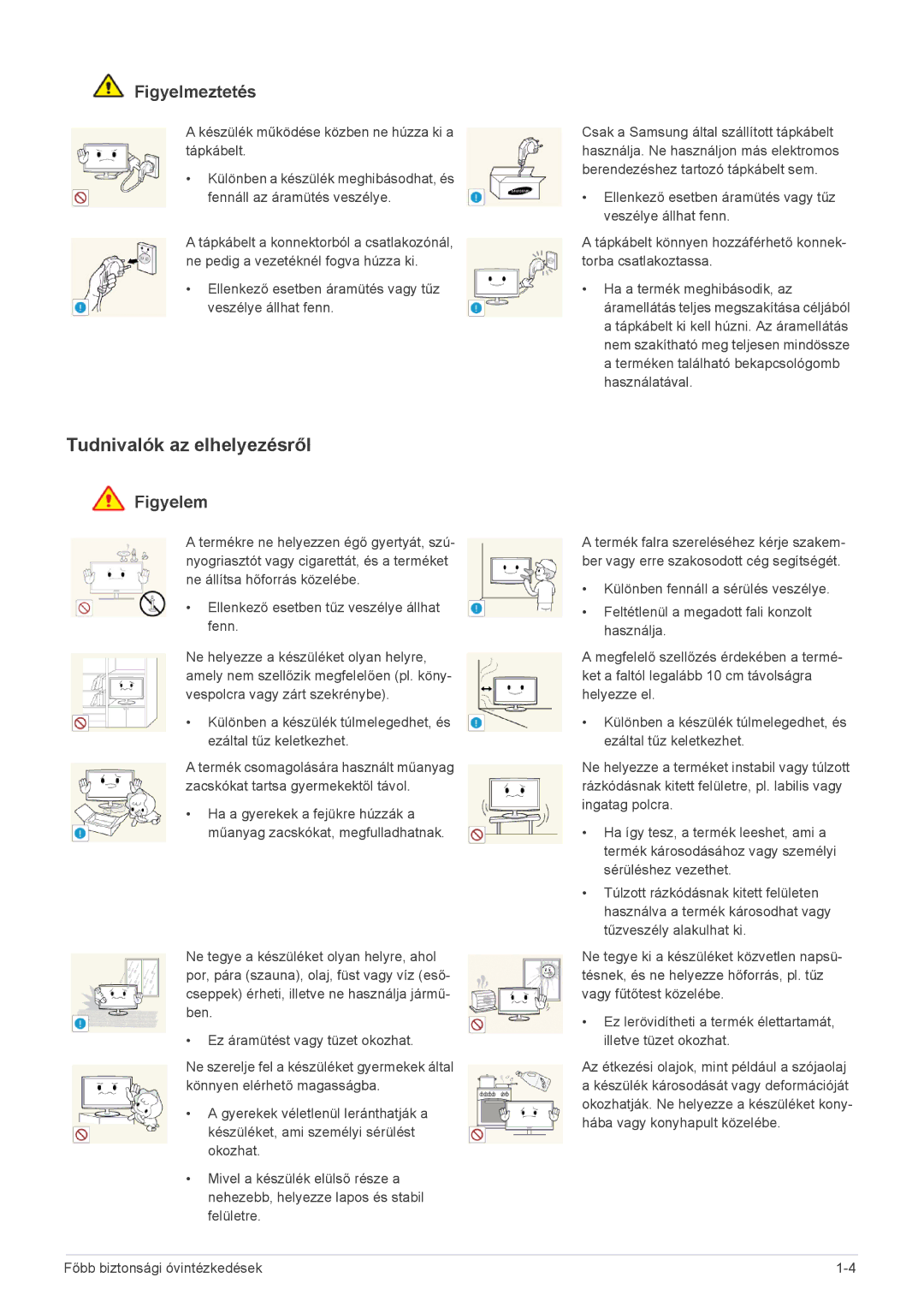 Samsung LS22B370BS/EN, LS27B370HS/EN, LS24B370HS/EN manual Tudnivalók az elhelyezésről, Figyelmeztetés 