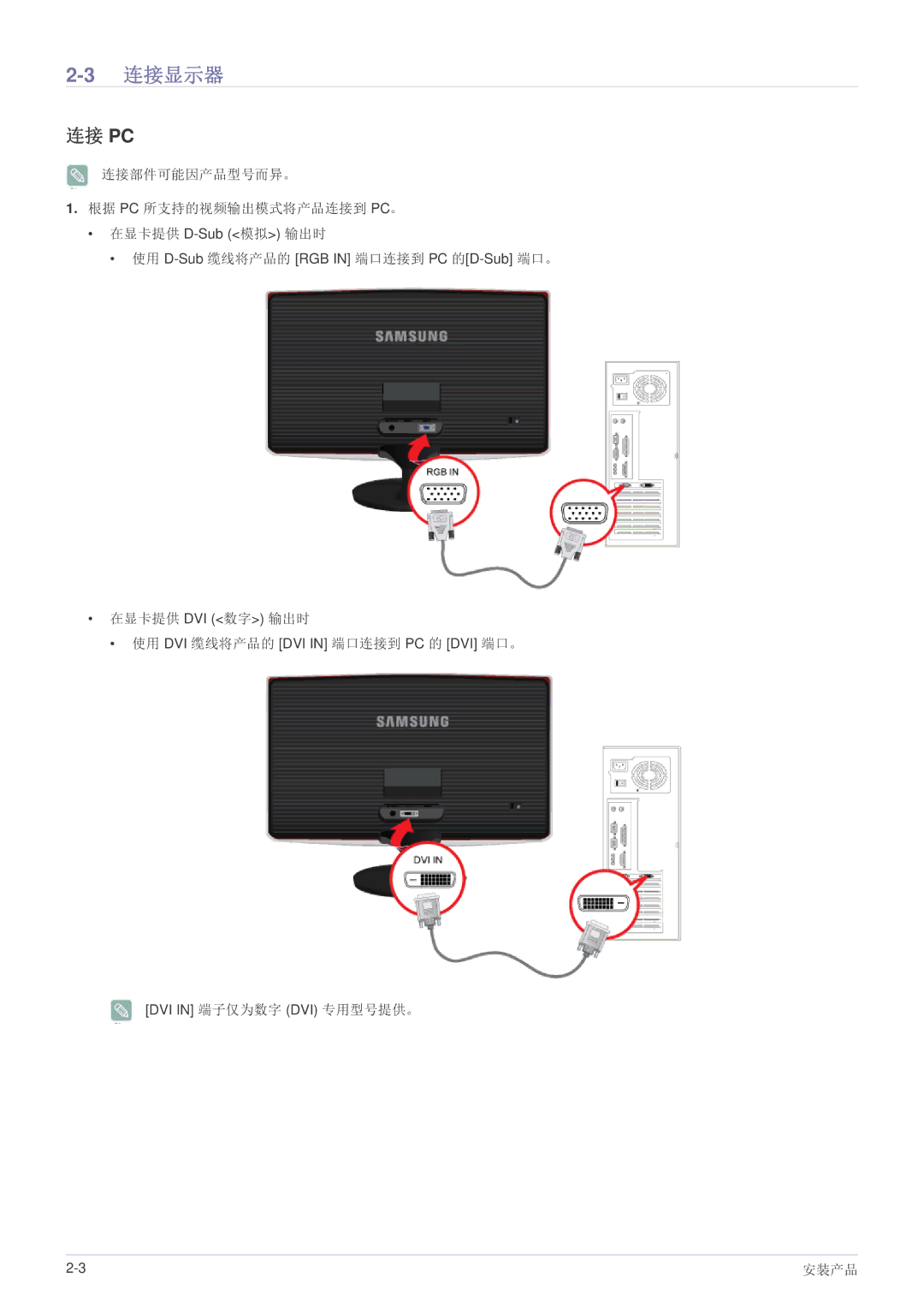 Samsung LS27B370HS/EN, LS24B370HS/EN, LS22B370BS/EN manual 3连接显示器, 连接 Pc 