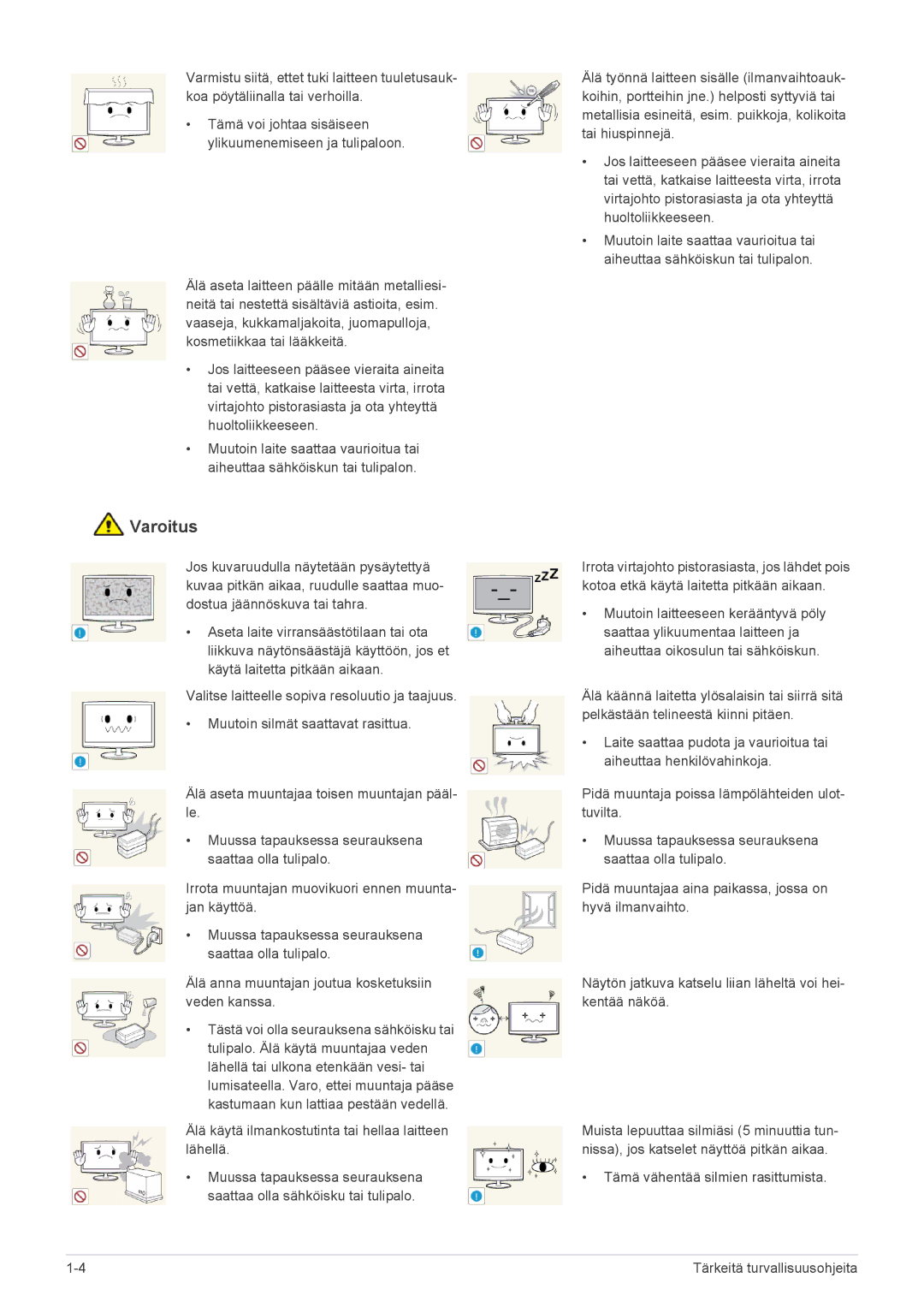 Samsung LS24B370HS/EN, LS27B370HS/EN manual Älä käytä ilmankostutinta tai hellaa laitteen lähellä 