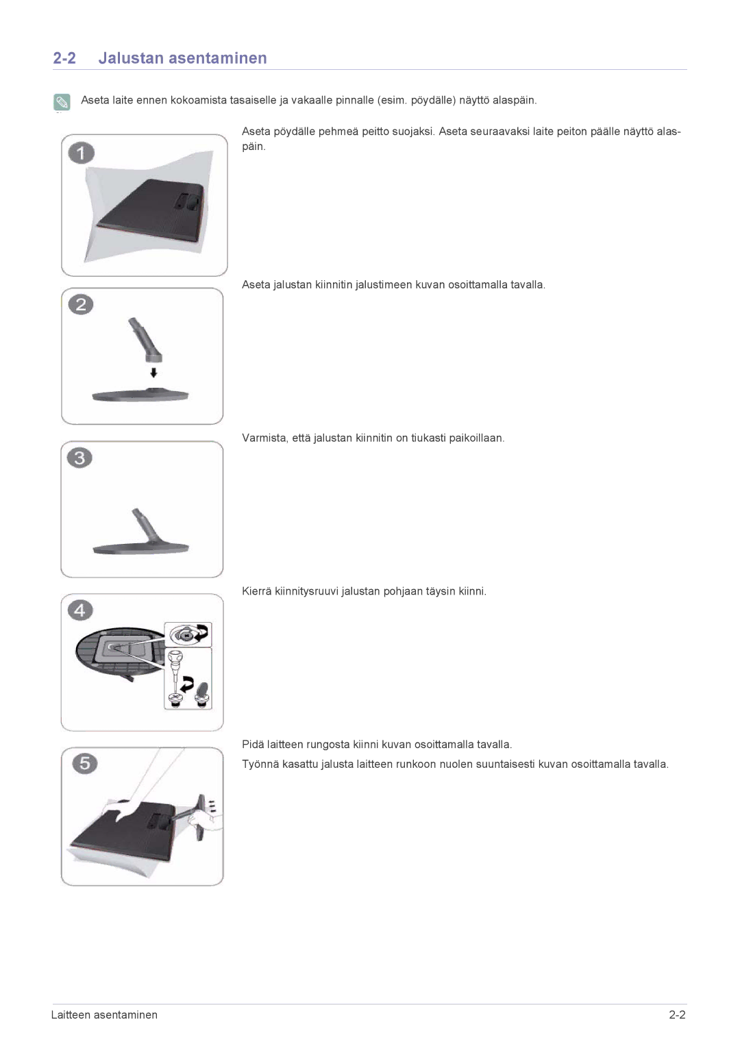 Samsung LS27B370HS/EN, LS24B370HS/EN manual Jalustan asentaminen 