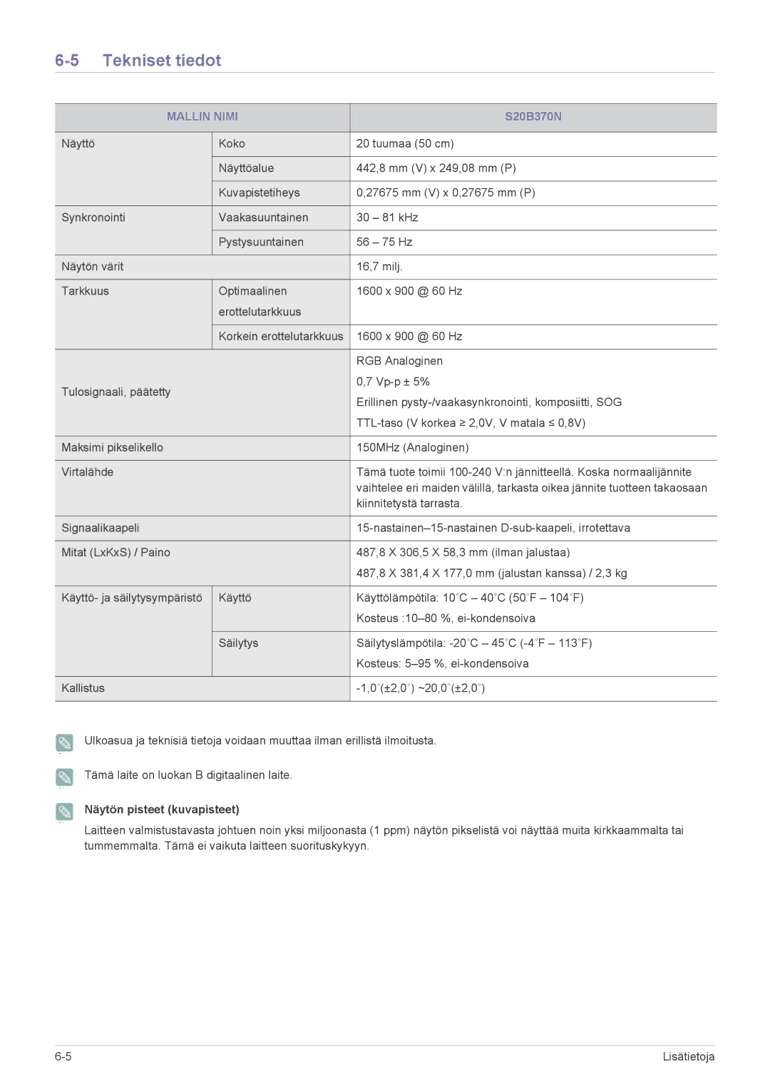 Samsung LS24B370HS/EN, LS27B370HS/EN manual S20B370N 