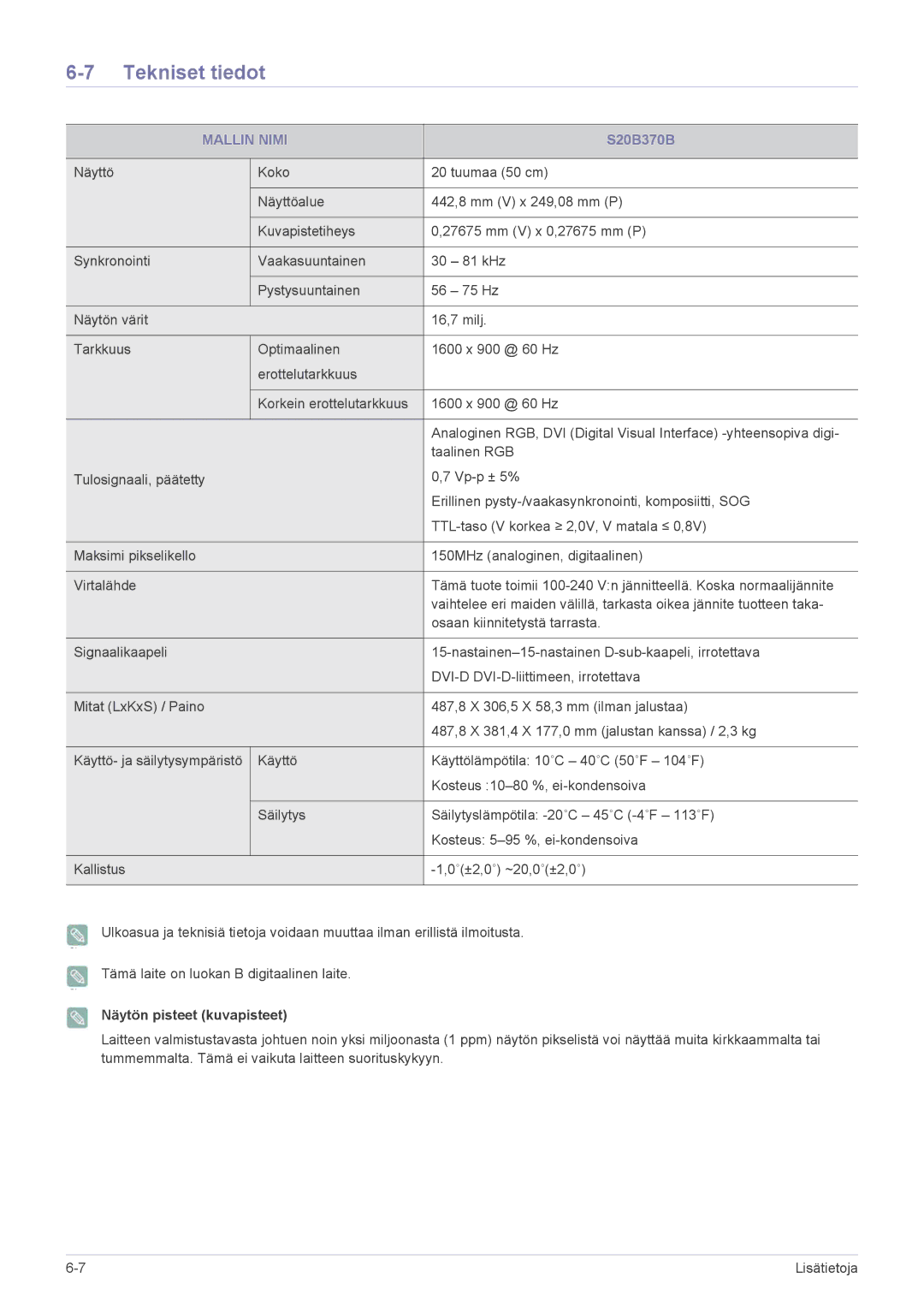 Samsung LS24B370HS/EN, LS27B370HS/EN manual S20B370B 