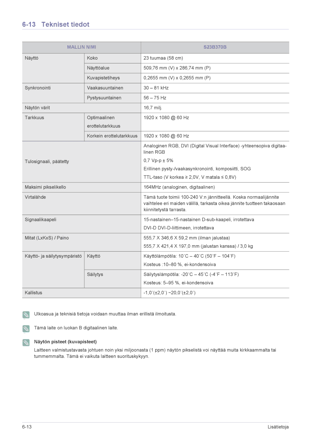 Samsung LS24B370HS/EN, LS27B370HS/EN manual S23B370B 