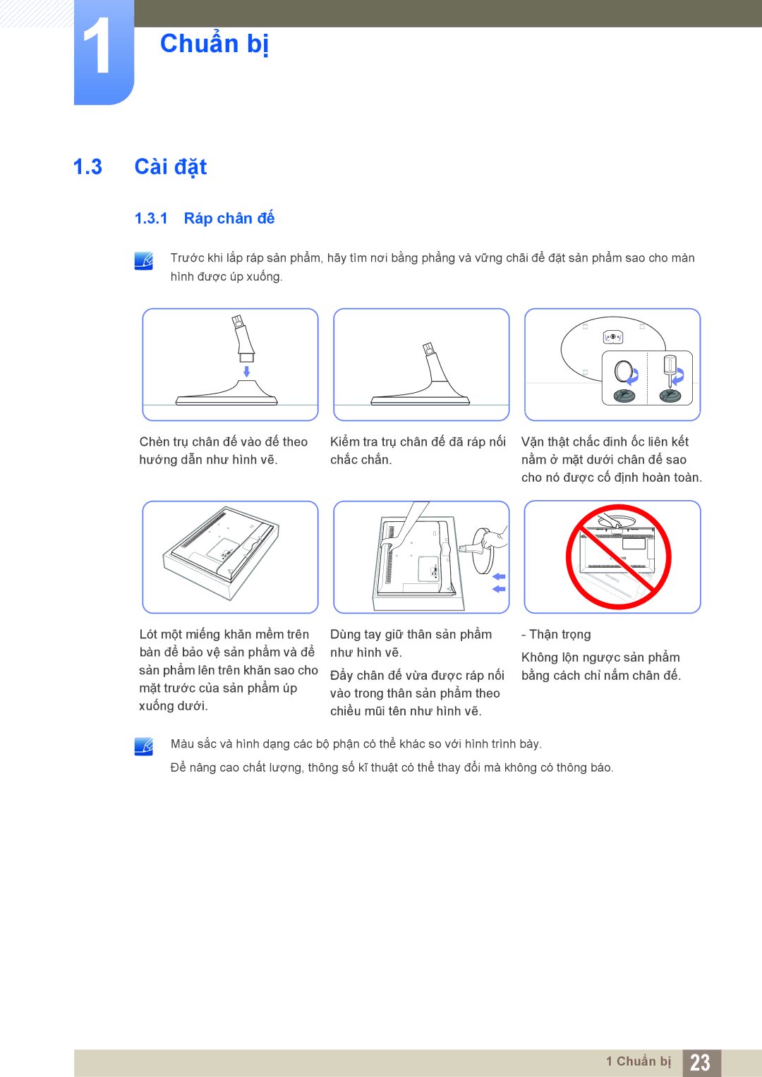 Samsung LS23B550VS/XV, LS27B550VSA/KR manual Cài đặt, 1 Ráp chân đế 