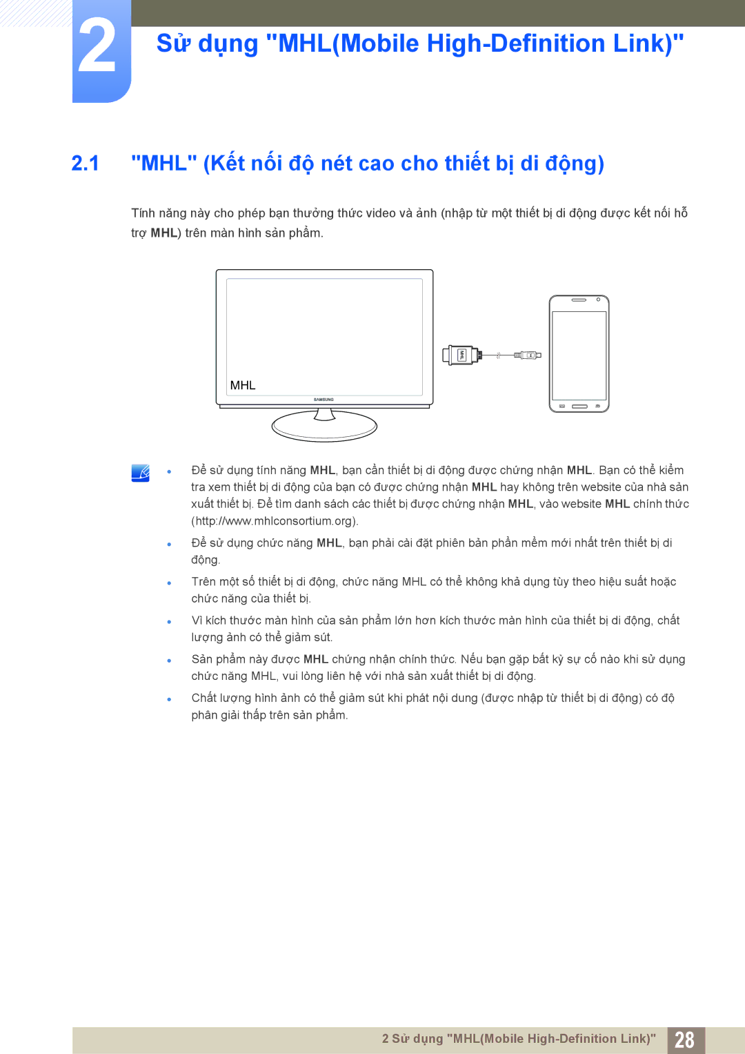 Samsung LS27B550VSA/KR, LS23B550VS/XV Sử dụng MHLMobile High-Definition Link, MHL Kết nối độ nét cao cho thiết bị di động 