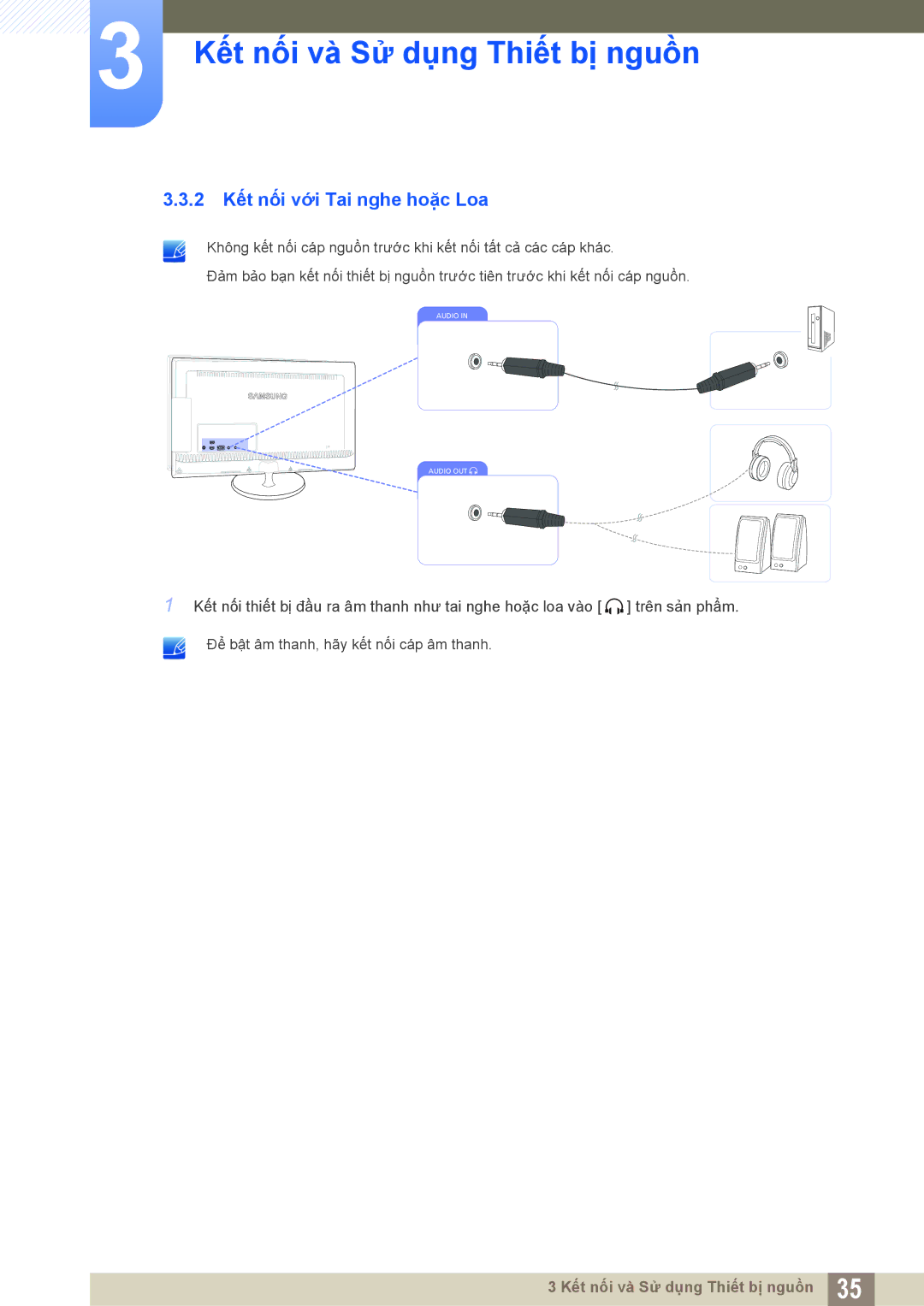 Samsung LS23B550VS/XV, LS27B550VSA/KR manual 2 Kết nối với Tai nghe hoặc Loa 