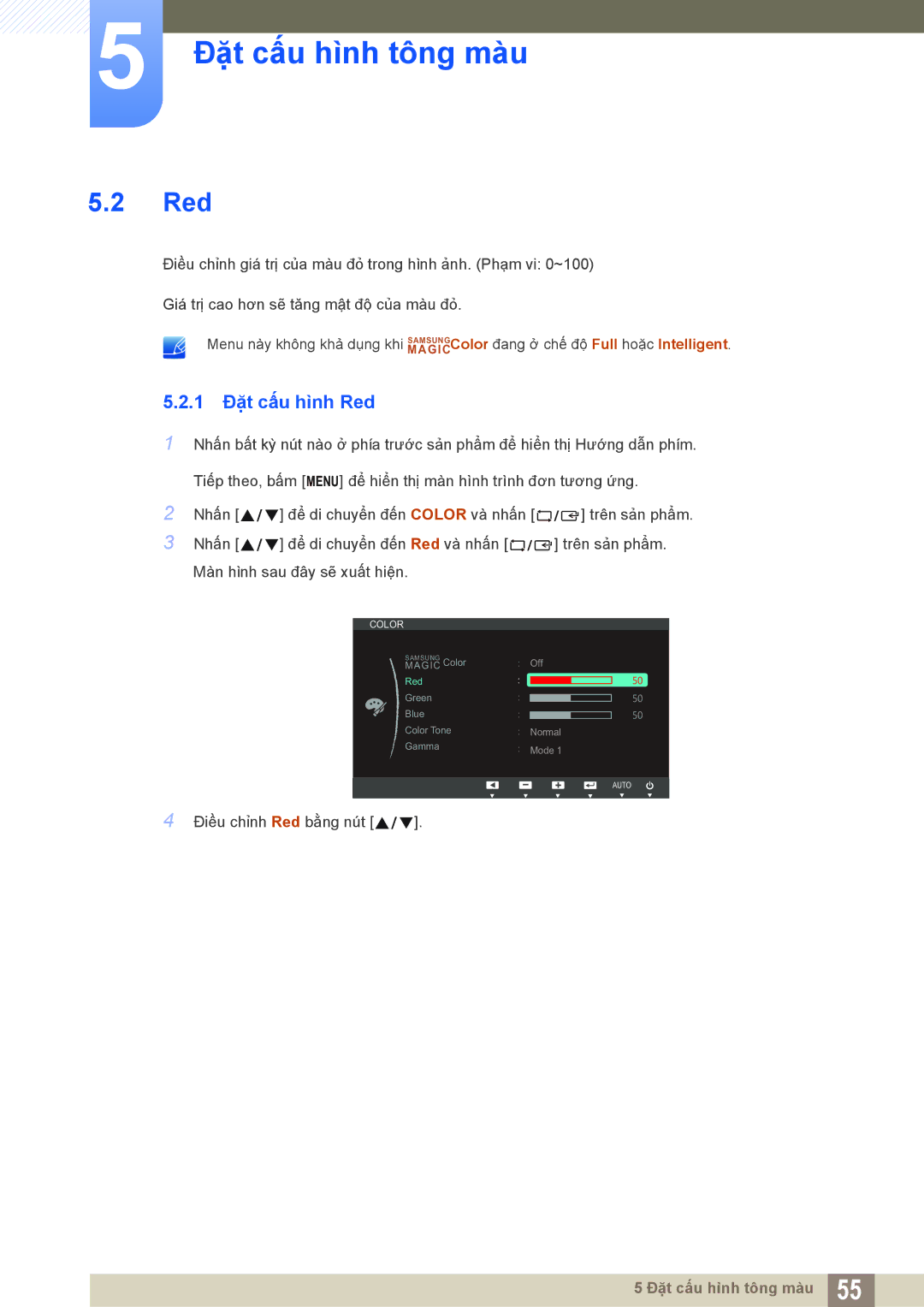 Samsung LS23B550VS/XV, LS27B550VSA/KR manual 1 Đặt cấu hình Red 