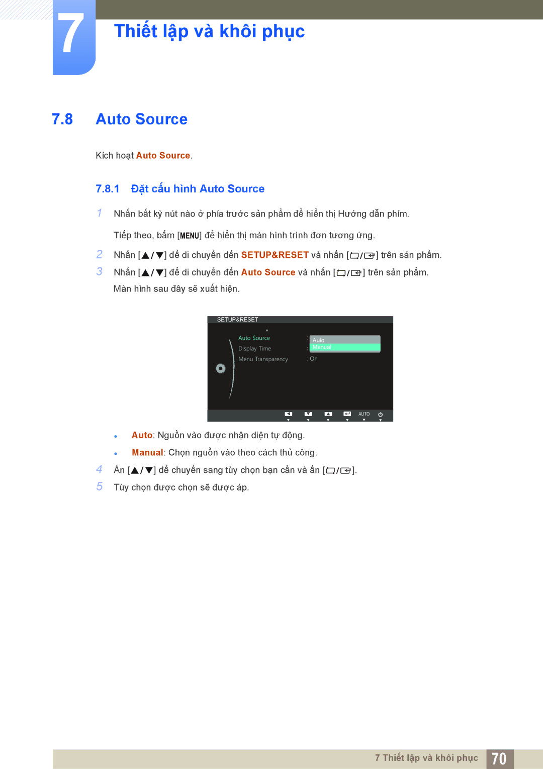 Samsung LS27B550VSA/KR, LS23B550VS/XV manual 1 Đặt cấu hình Auto Source 