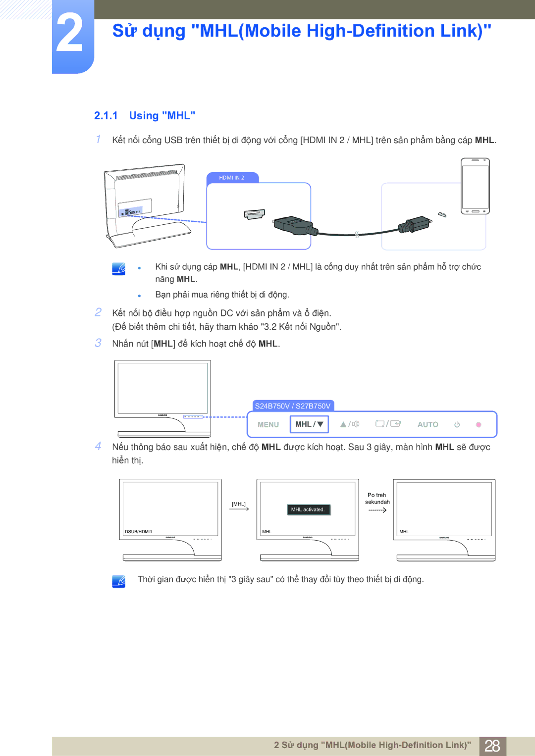 Samsung LS27B750VS/EN manual Using MHL 