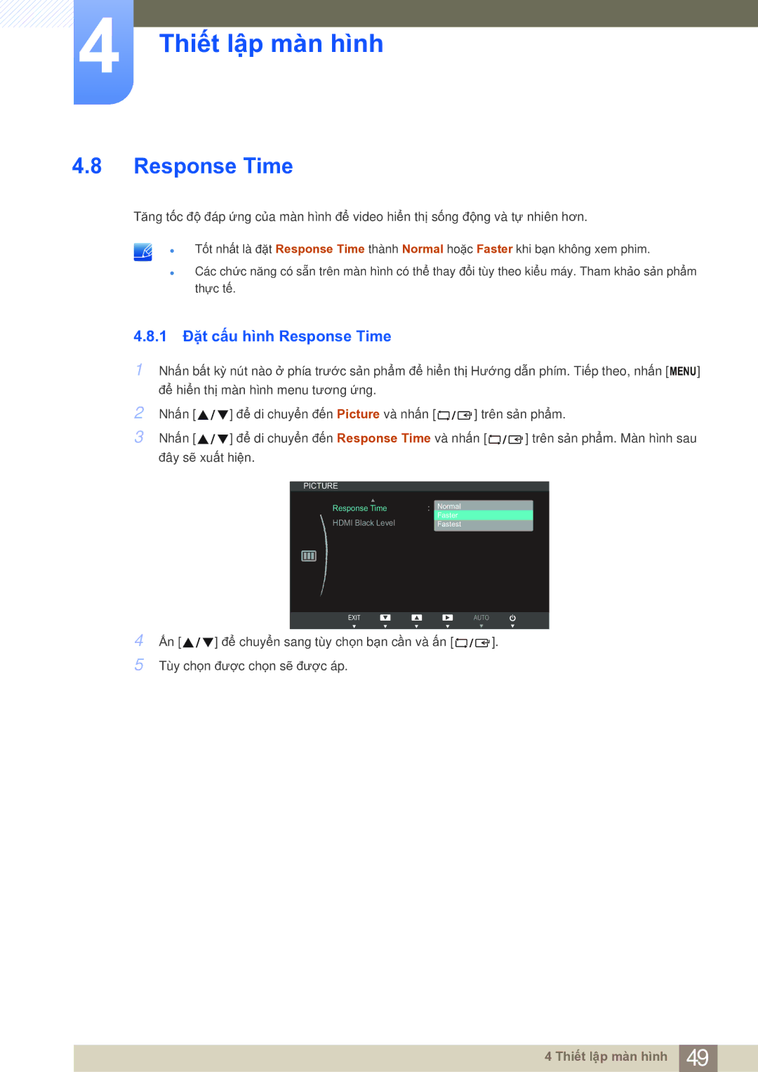 Samsung LS27B750VS/EN manual 1 Đặt cấu hình Response Time 