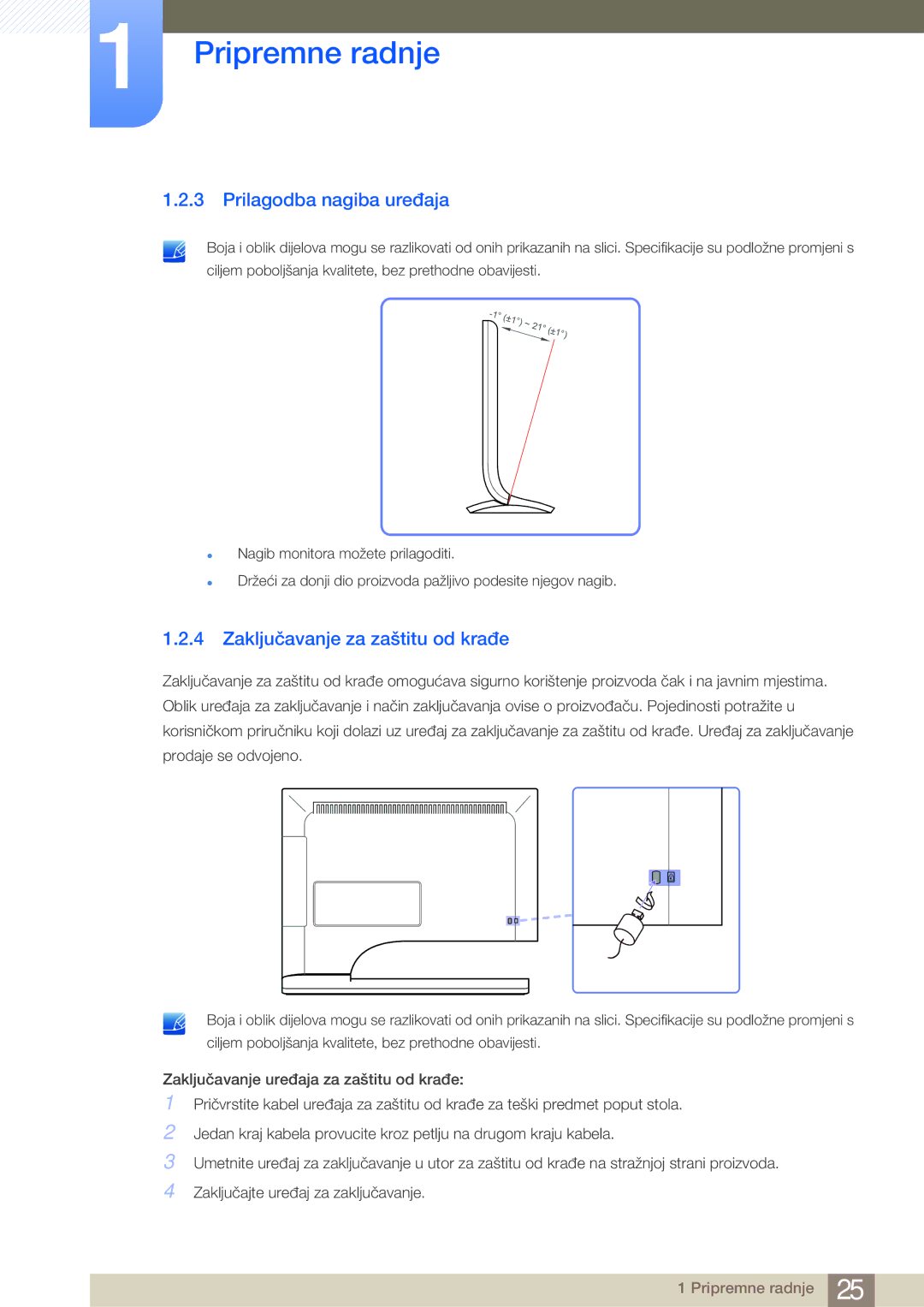 Samsung LS27B750VS/EN manual Prilagodba nagiba uređaja, Zaključavanje za zaštitu od krađe 