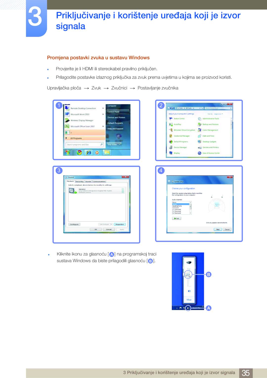 Samsung LS27B750VS/EN manual Promjena postavki zvuka u sustavu Windows 