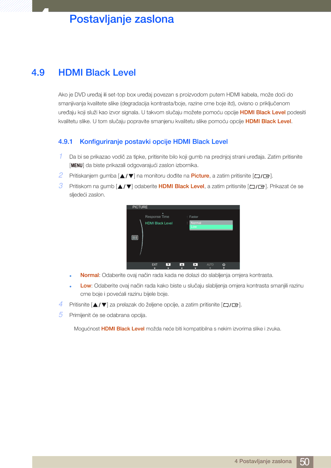 Samsung LS27B750VS/EN manual Konfiguriranje postavki opcije Hdmi Black Level 