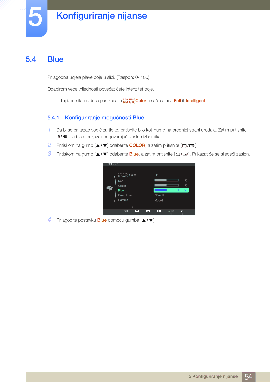 Samsung LS27B750VS/EN manual Konfiguriranje mogućnosti Blue 