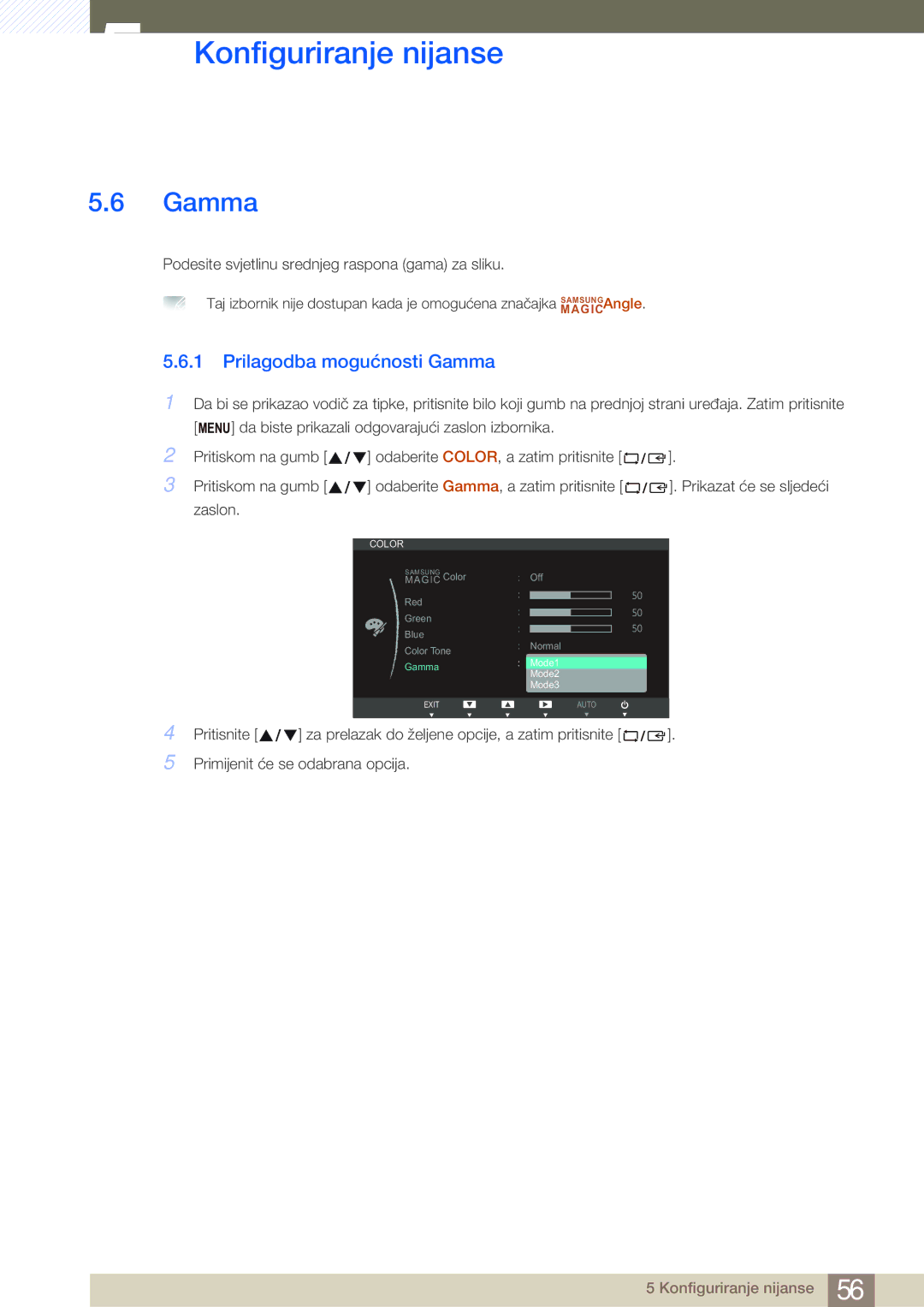 Samsung LS27B750VS/EN manual Prilagodba mogućnosti Gamma 