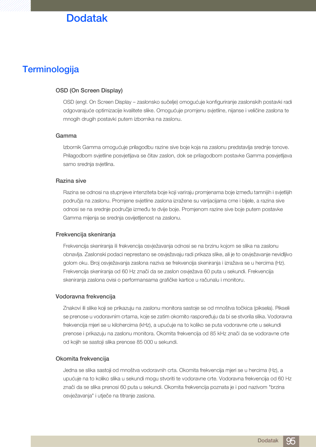 Samsung LS27B750VS/EN manual Terminologija, OSD On Screen Display 