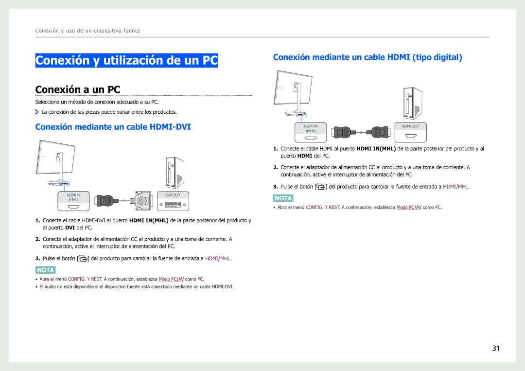 Samsung LS27B970DS/EN manual Conexión y utilización de un PC, Conexión a un PC, Conexión mediante un cable HDMI-DVI 