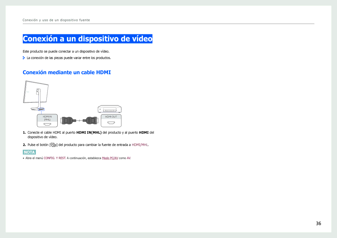 Samsung LS27B970DS/EN manual Conexión a un dispositivo de vídeo, Conexión mediante un cable Hdmi 