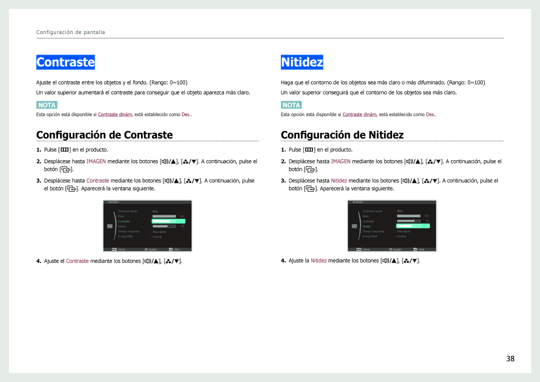 Samsung LS27B970DS/EN manual Configuración de Contraste, Configuración de Nitidez 