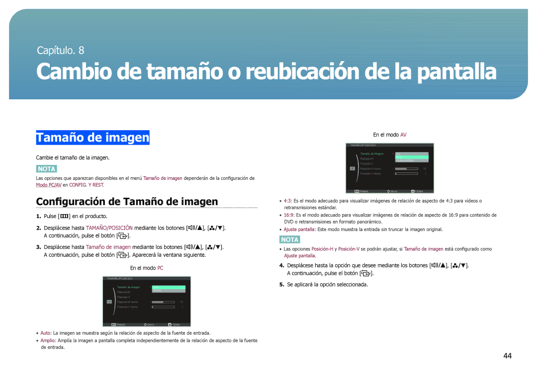 Samsung LS27B970DS/EN manual Configuración de Tamaño de imagen 