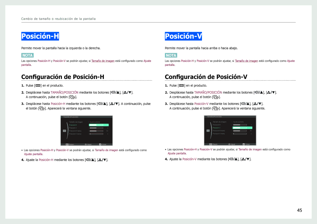 Samsung LS27B970DS/EN manual Configuración de Posición-H, Configuración de Posición-V 