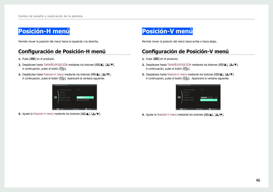 Samsung LS27B970DS/EN manual Posición-H menú Posición-V menú 