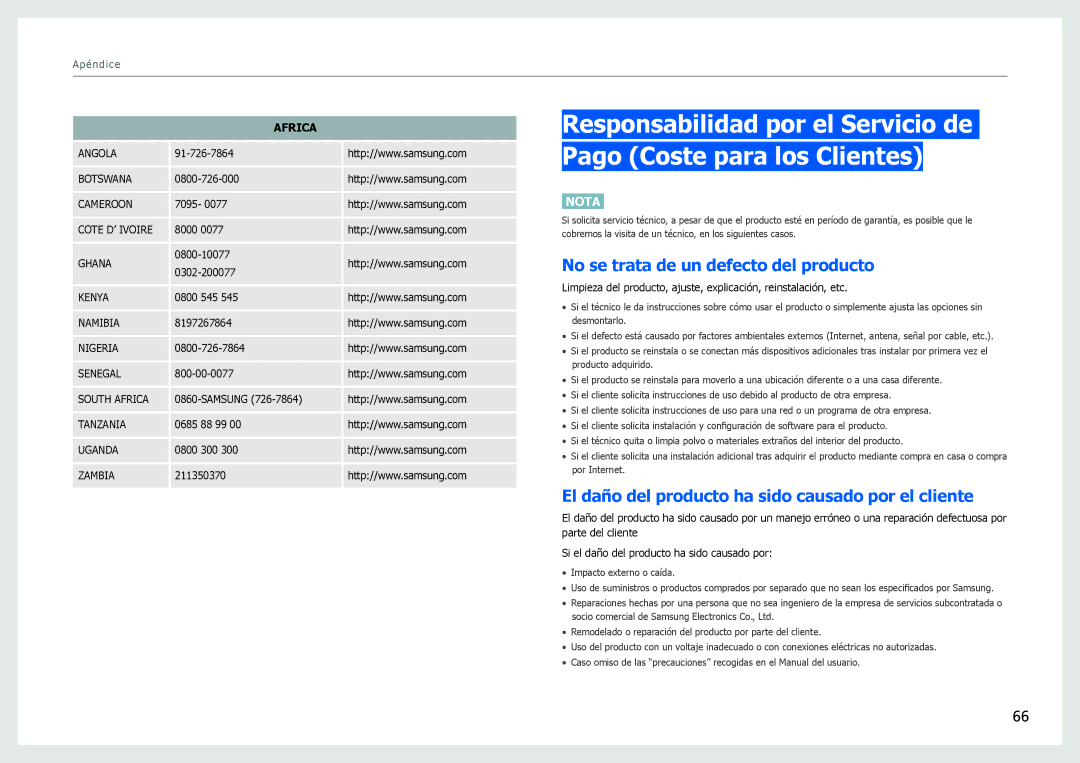 Samsung LS27B970DS/EN manual No se trata de un defecto del producto, El daño del producto ha sido causado por el cliente 