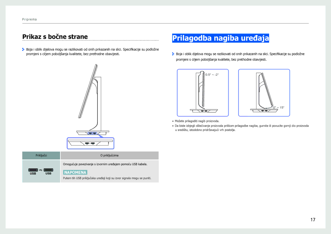 Samsung LS27B970DS/EN manual Prilagodba nagiba uređaja, Prikaz s bočne strane 