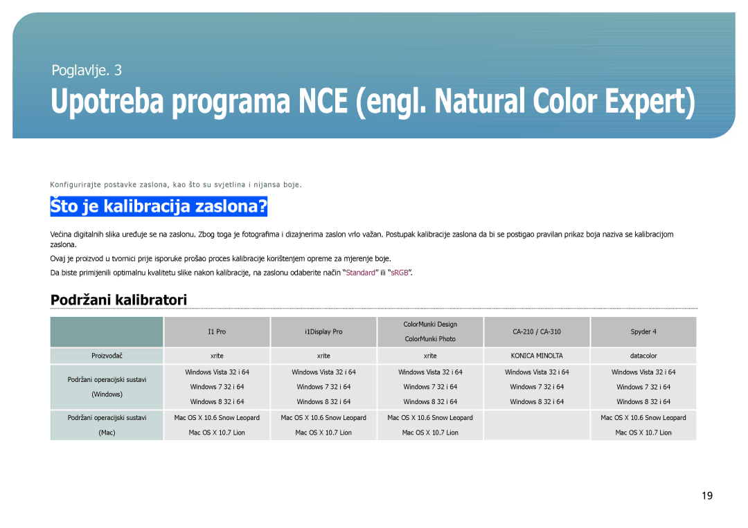 Samsung LS27B970DS/EN manual Što je kalibracija zaslona?, Podržani kalibratori 