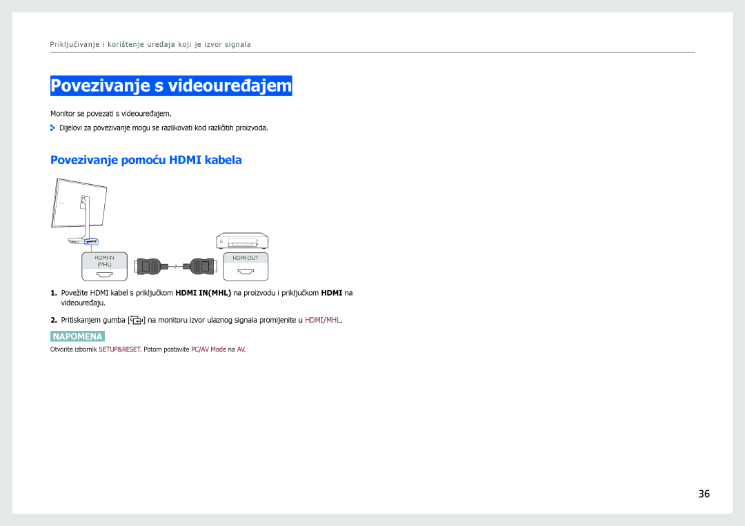 Samsung LS27B970DS/EN manual Povezivanje s videouređajem, Povezivanje pomoću Hdmi kabela 