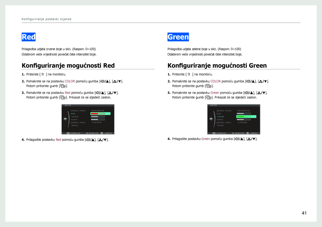 Samsung LS27B970DS/EN manual Konfiguriranje mogućnosti Red, Konfiguriranje mogućnosti Green 